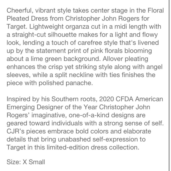 CHRISTOPHER JOHN ROGERS GREEN & PINK‎ FLORAL PLEATED DRESS SIZE XS - Picture 4 of 6